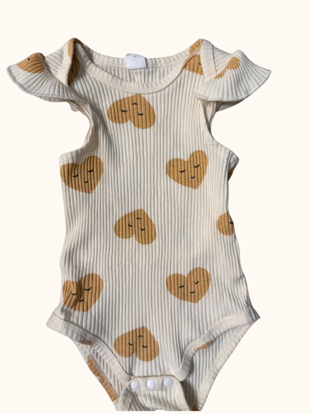 SHEIN Cream Ribbed Bodysuit with Mustard Heart Print